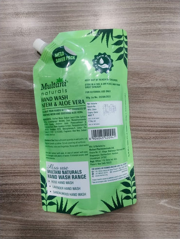 MULTANI NATURALS HAND WASH NEEM&ALOE VERA  750ml (Minimum Order : 20 Boxes - 15 Pcs/Box)  (55 Rs/Pcs)  )