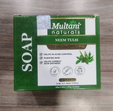 Multani Natural Neem Tulsi Soap (Pack of 3 (125gm each) | Ayurvedic Handmade Herbal Soap Bar with Neem, Tulsi & Glycerin (Minimum Order : 20 Boxes  - 40 Pack of 3/Box) (55 Rs/Pack Of 3)