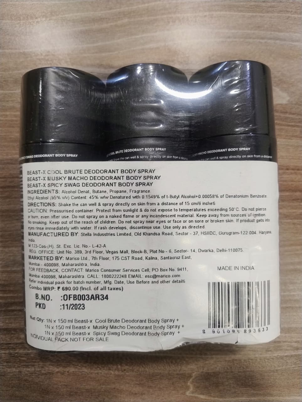 PureSense Beast - X Deodorant Body Spray (Spicy Swag + Musky Macho + Cool Brute) | For Men 450 ml (Pack of 3 ) (Minimum Order : 25 Boxes - 16 Pack of 3/ Box) (155 Rs/Pack of 3)