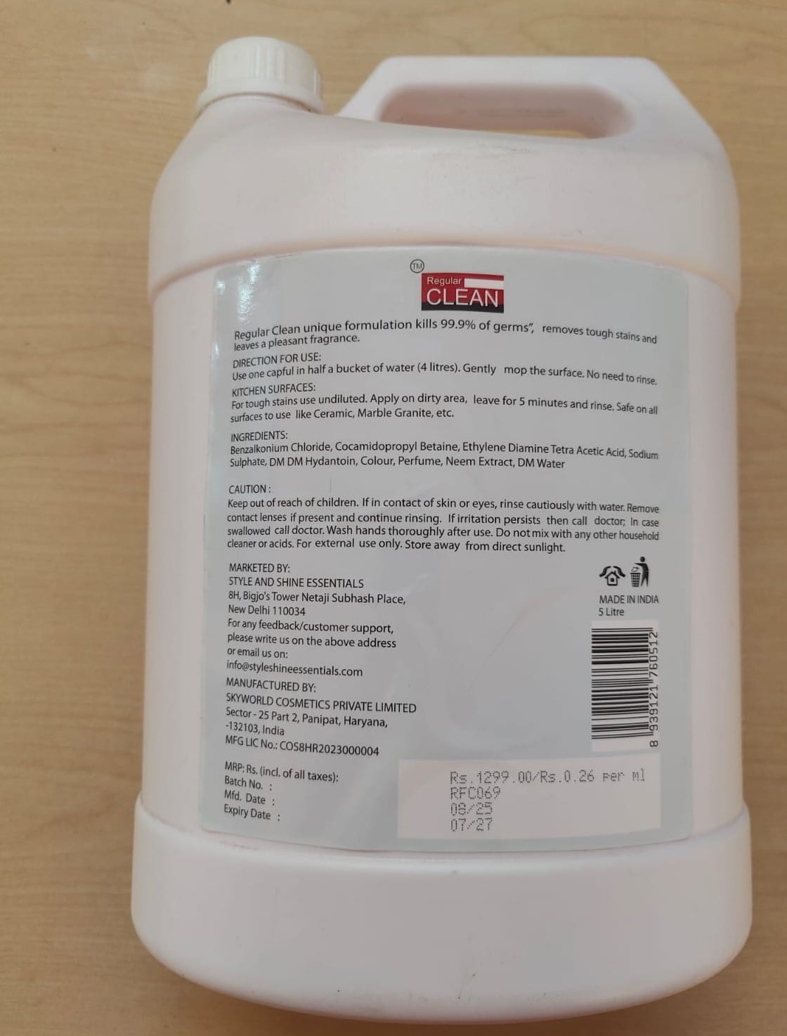 REGULAR CLEAN Rose Surface Cleaner 5000 ml (Minimum Order : 10 pieces) (180 Rs/pcs)