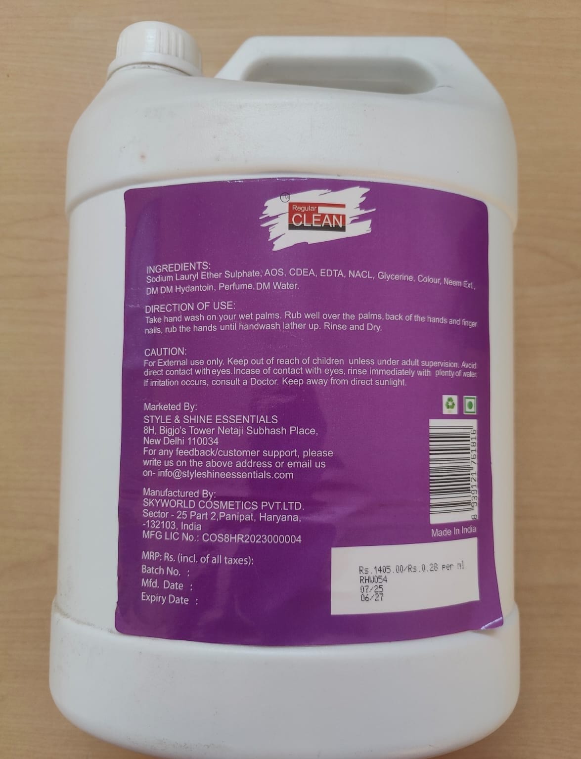 REGULAR CLEAN Lavender Liquid Hand Wash 5000 ml (Minimum Order : 10 Pieces) (190 Rs/pcs)