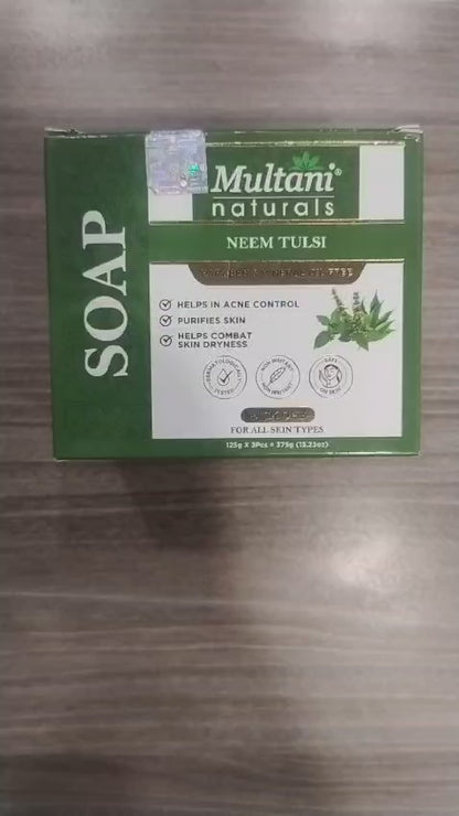 Multani Natural Neem Tulsi Soap (Pack of 3 (125gm each) | Ayurvedic Handmade Herbal Soap Bar with Neem, Tulsi & Glycerin (Minimum Order : 20 Boxes  - 40 Pack of 3/Box) (55 Rs/Pack Of 3)